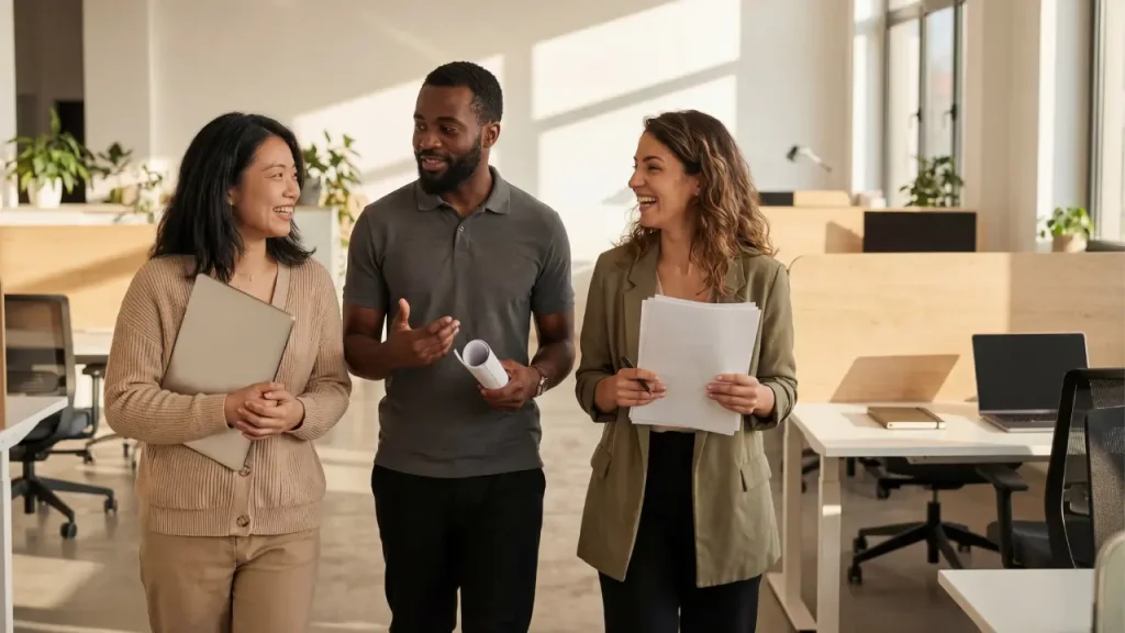 Equipe de RH discutindo sobre a cultura corporativa da empresa.
